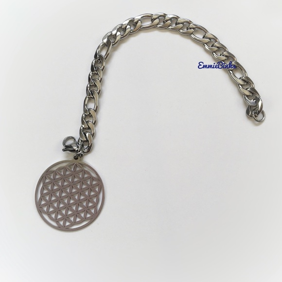New Sacred Geometry Flower of Life Stainless Steel Geometric Charm Bracelet - Picture 5 of 13